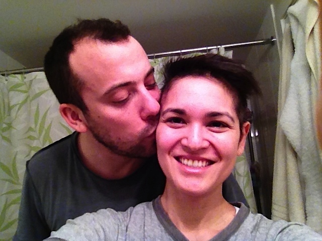 When my hair started to fall out, we just decided to shave it off. This is a pic we took mid-shave.